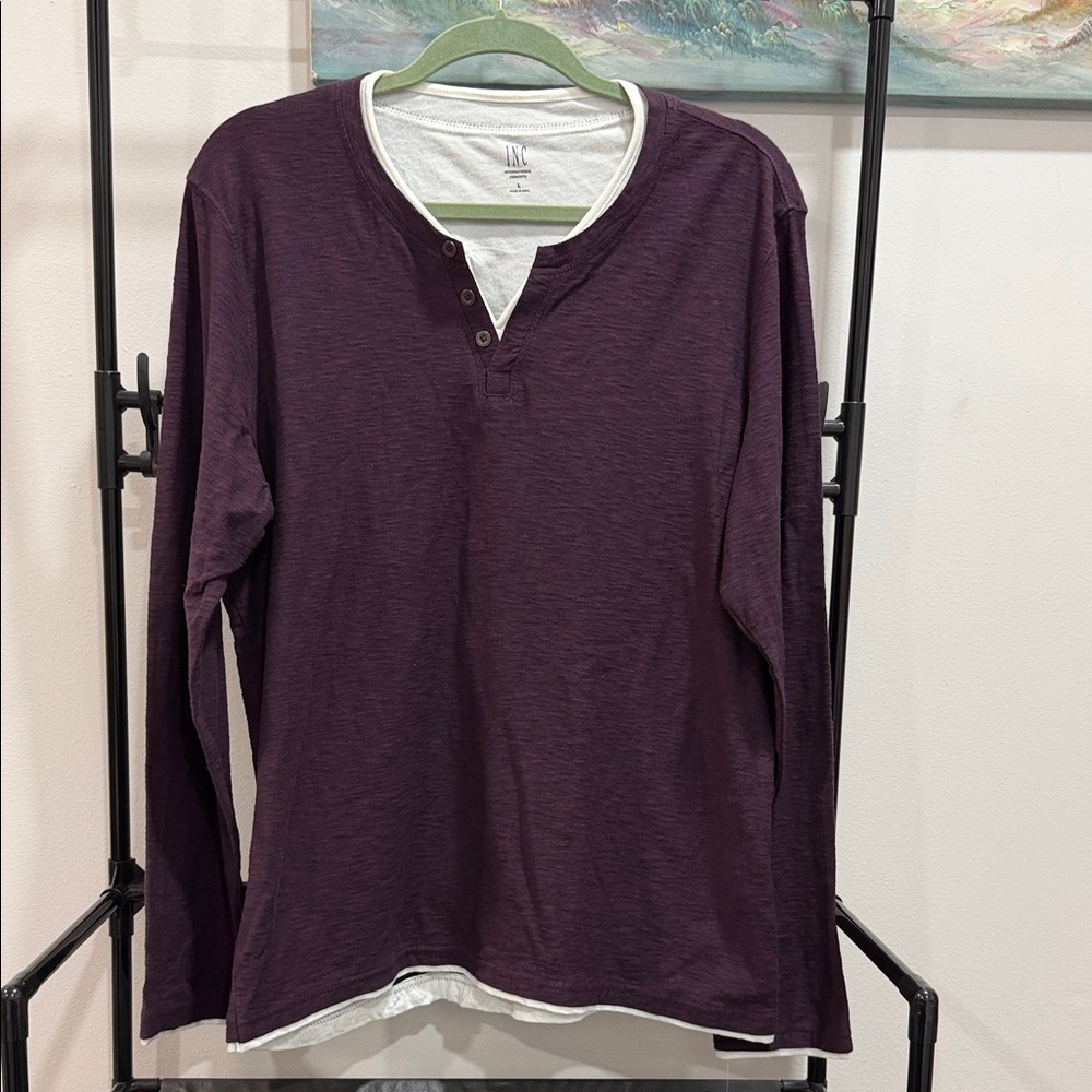 INC International Concepts Men's Dark Purple Long Sleeve Shirt